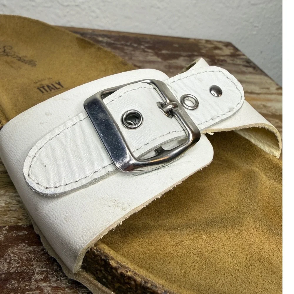 Seychelles Speechless Women's 8 Slide Sandals White Leather Buckle Italy